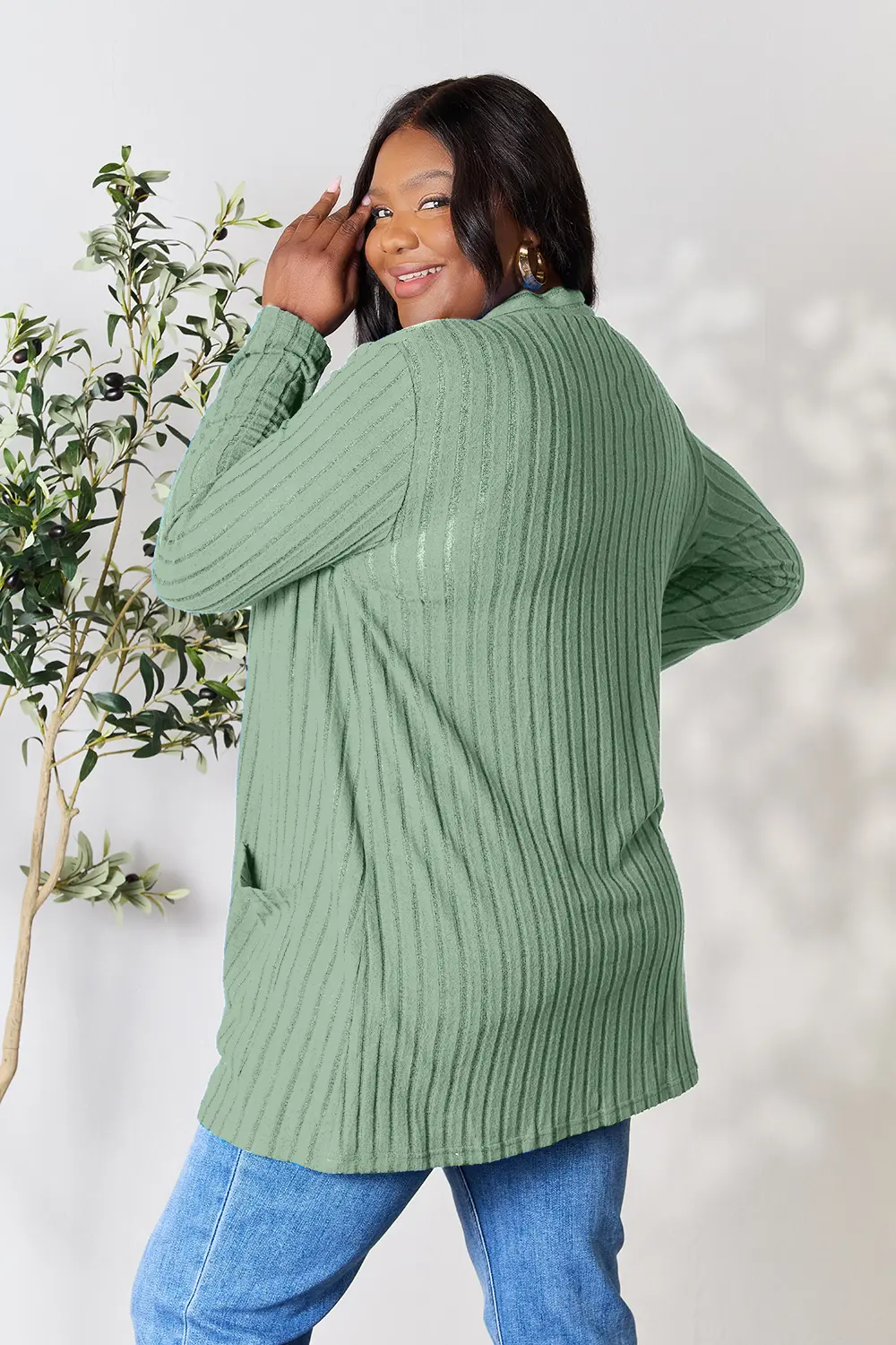 Basic Bae Full Size Ribbed Open Front Cardigan with Pockets - Image 16