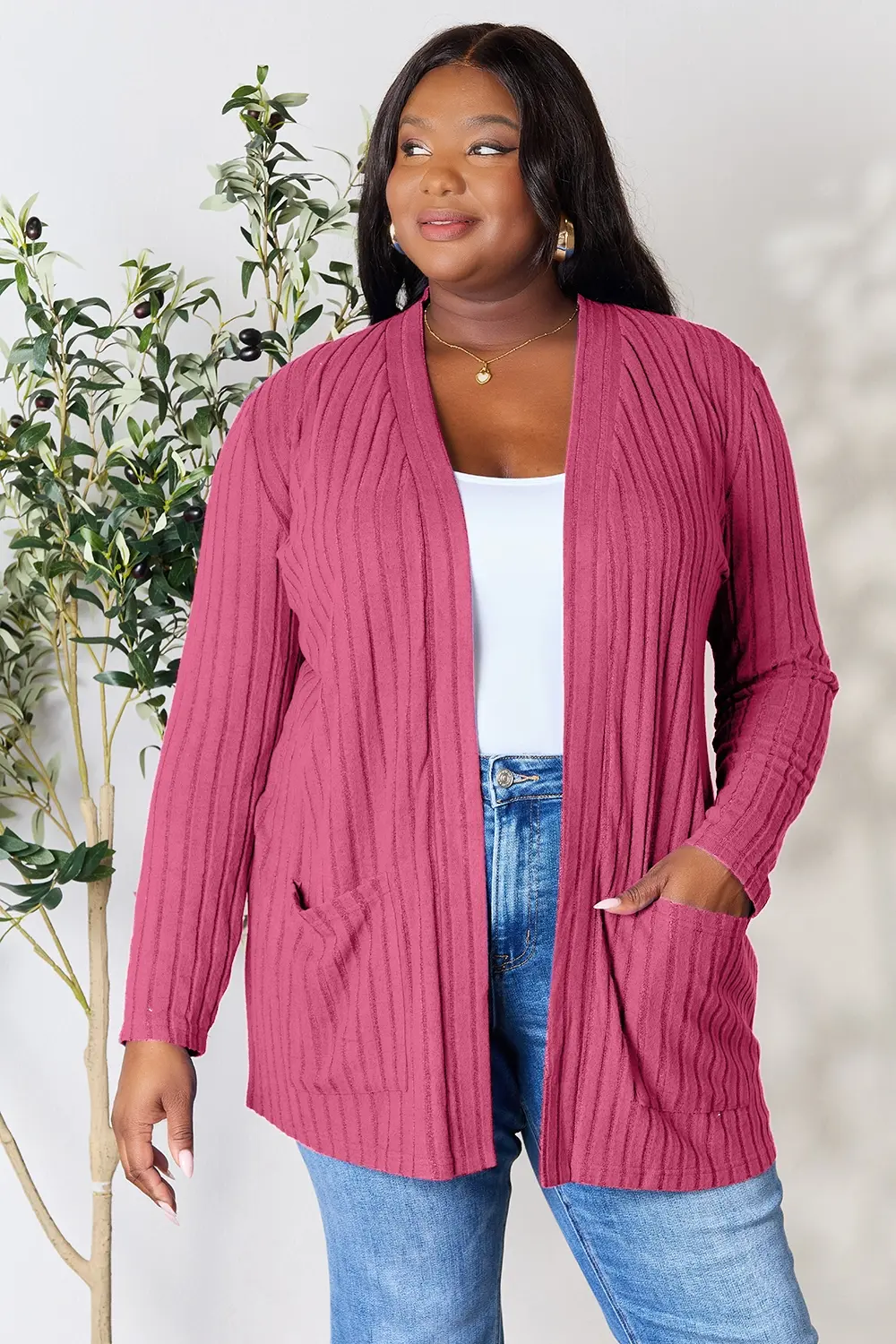 Basic Bae Full Size Ribbed Open Front Cardigan with Pockets - Image 21