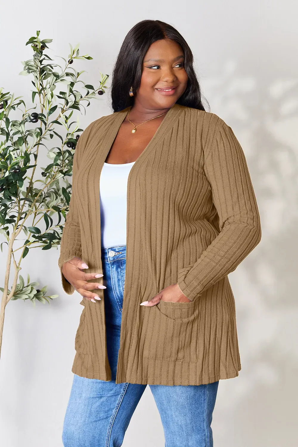 Basic Bae Full Size Ribbed Open Front Cardigan with Pockets - Image 29