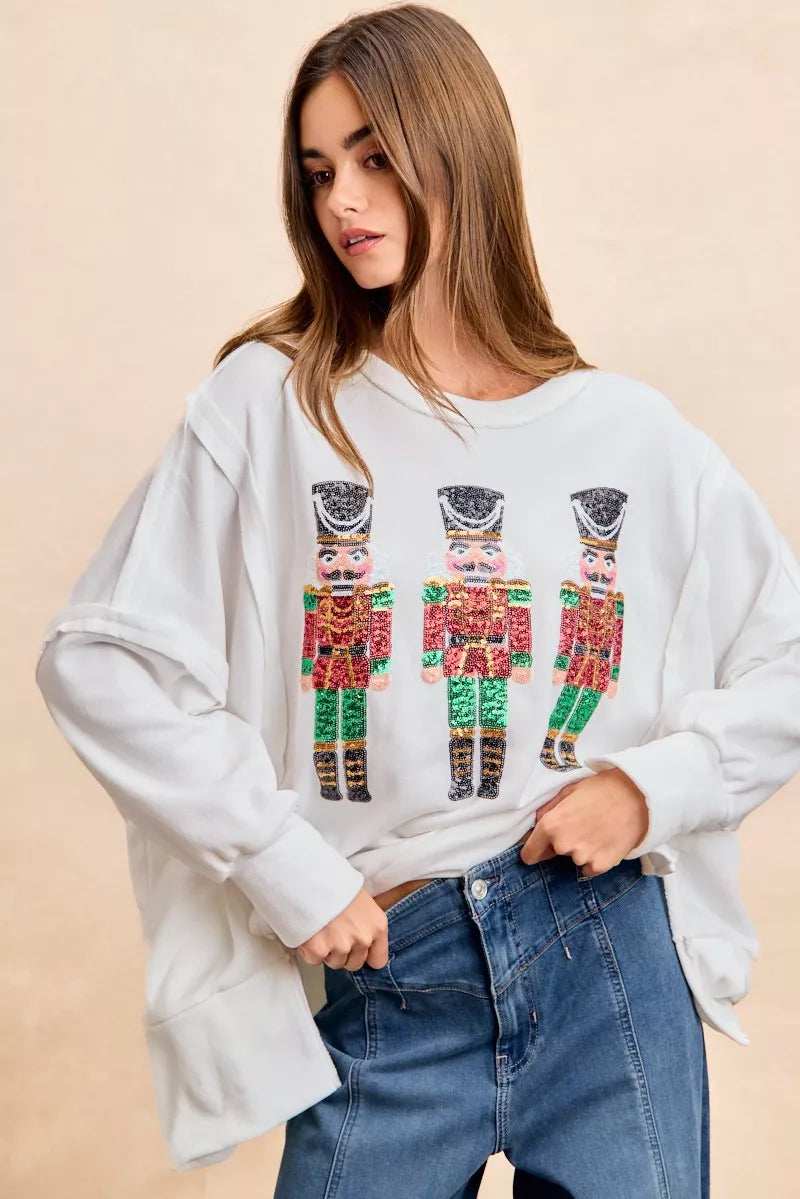 BiBi Christmas Sequin Nutcrackers Embroidery Sweatshirt - Image 12