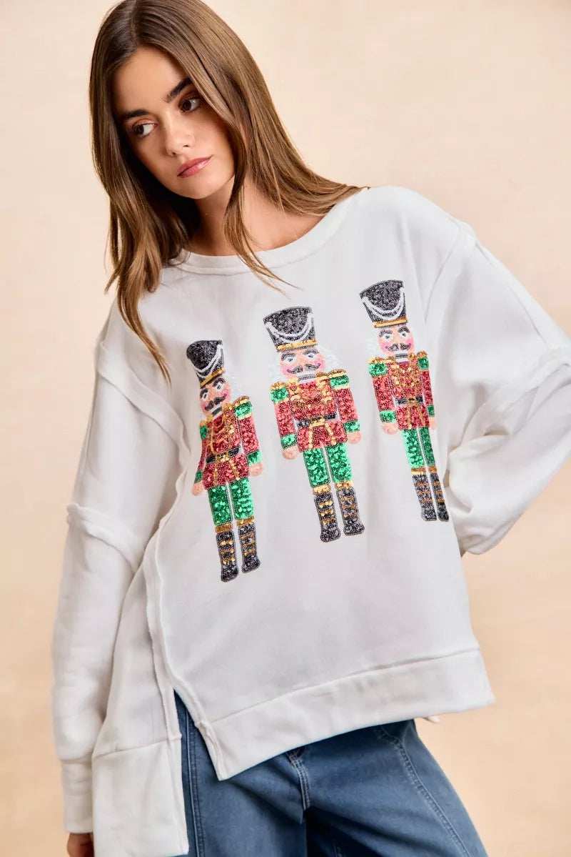 BiBi Christmas Sequin Nutcrackers Embroidery Sweatshirt - Image 3