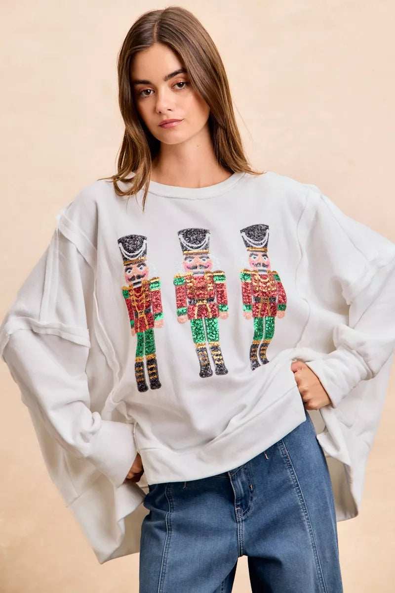 BiBi Christmas Sequin Nutcrackers Embroidery Sweatshirt - Image 6