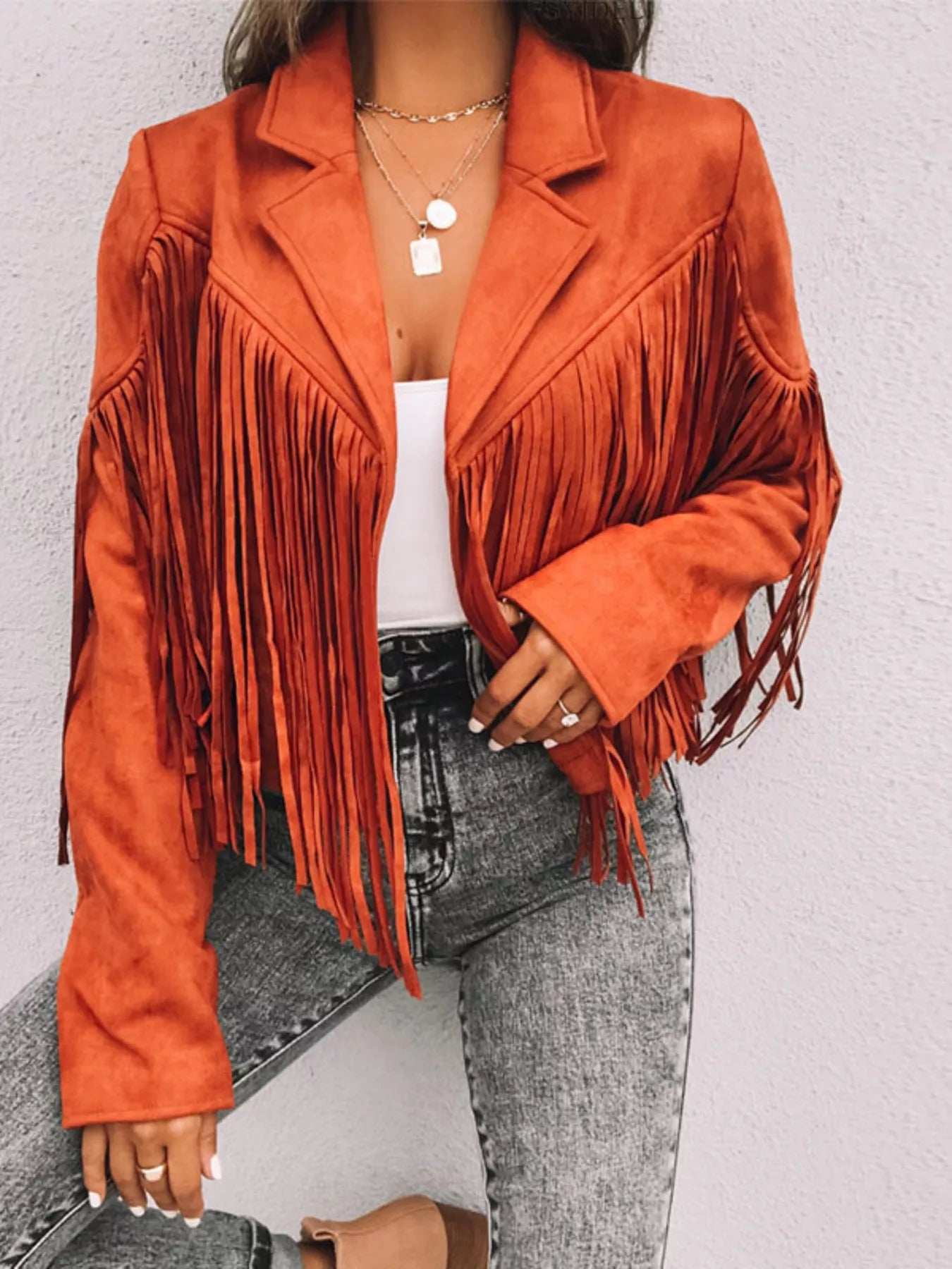 Fringe Open Front Cropped Jacket - Image 10