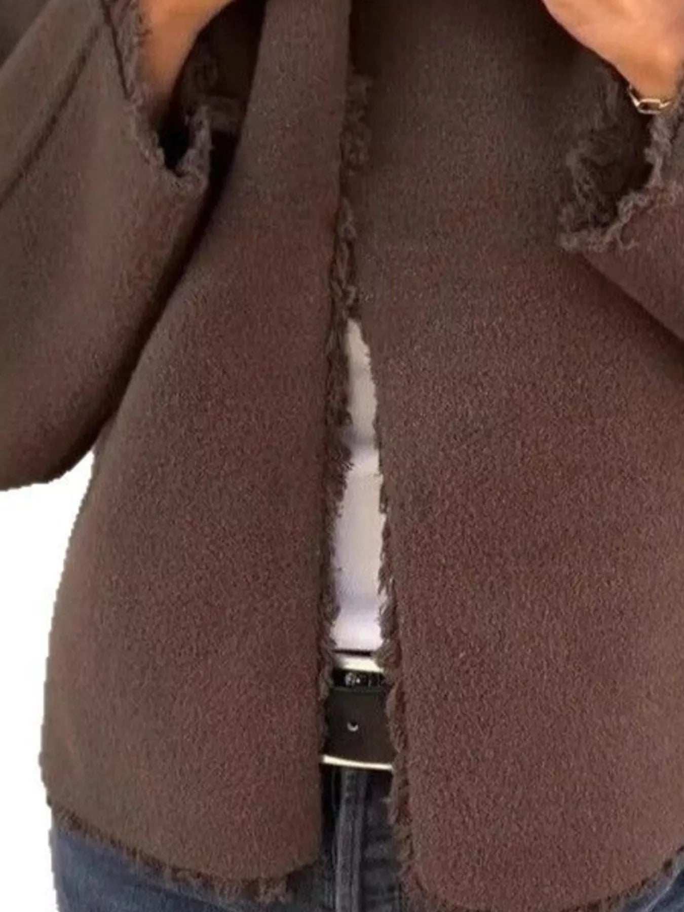 Full Size One Button Frayed Edge Cardigan Plus Size - Image 7