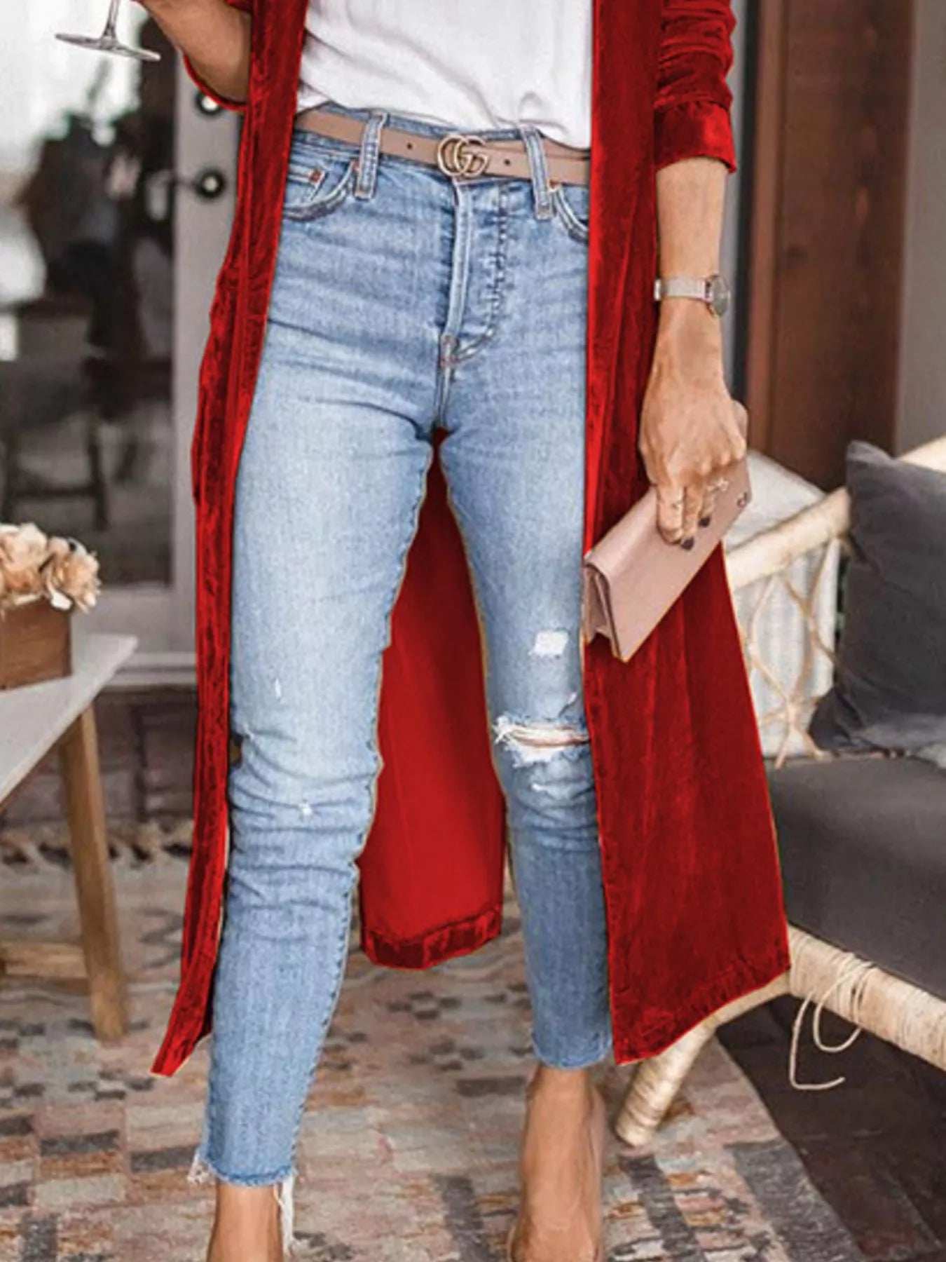 Open Front Long Sleeve Longline Cardigan - Image 7