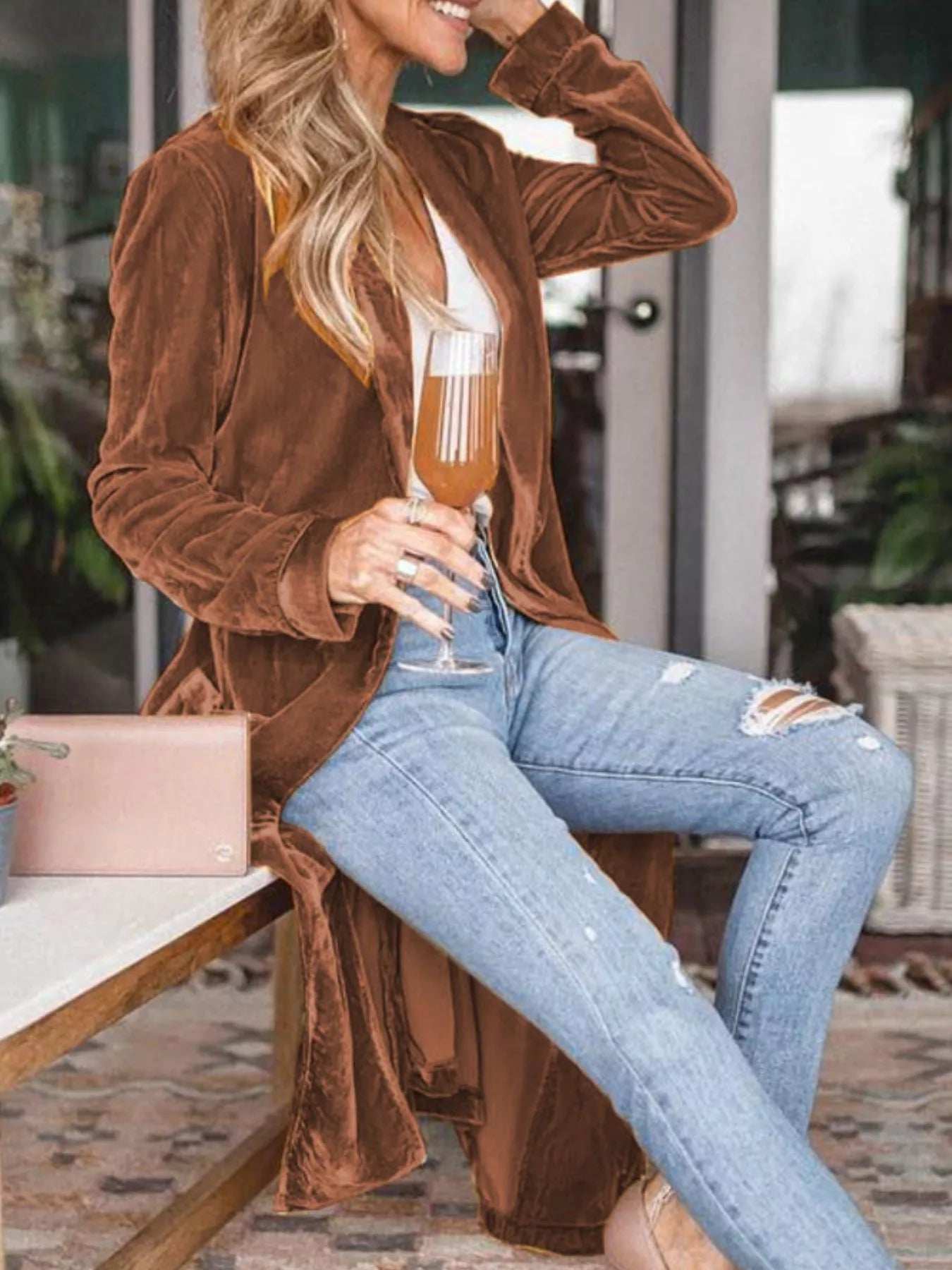 Open Front Long Sleeve Longline Cardigan - Image 9