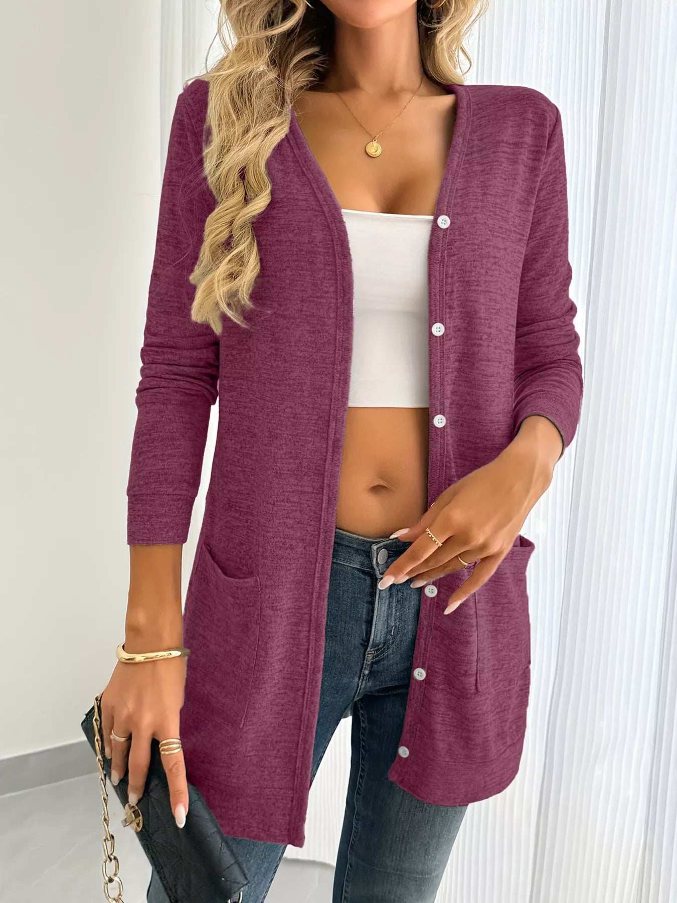 Open Front Longline Cardigan with Side Pockets - Image 12