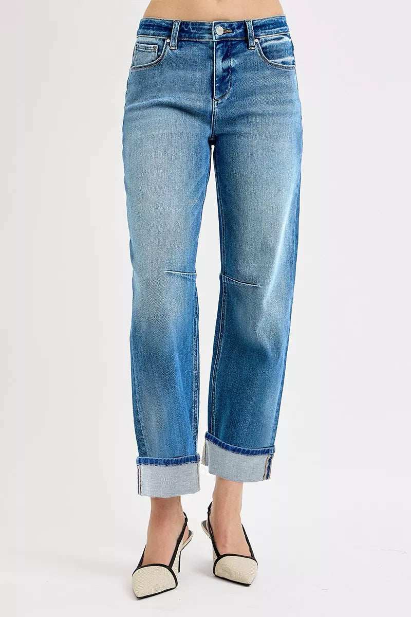 RISEN Slouchy Crop Barrel Cuffed Jeans - Image 3