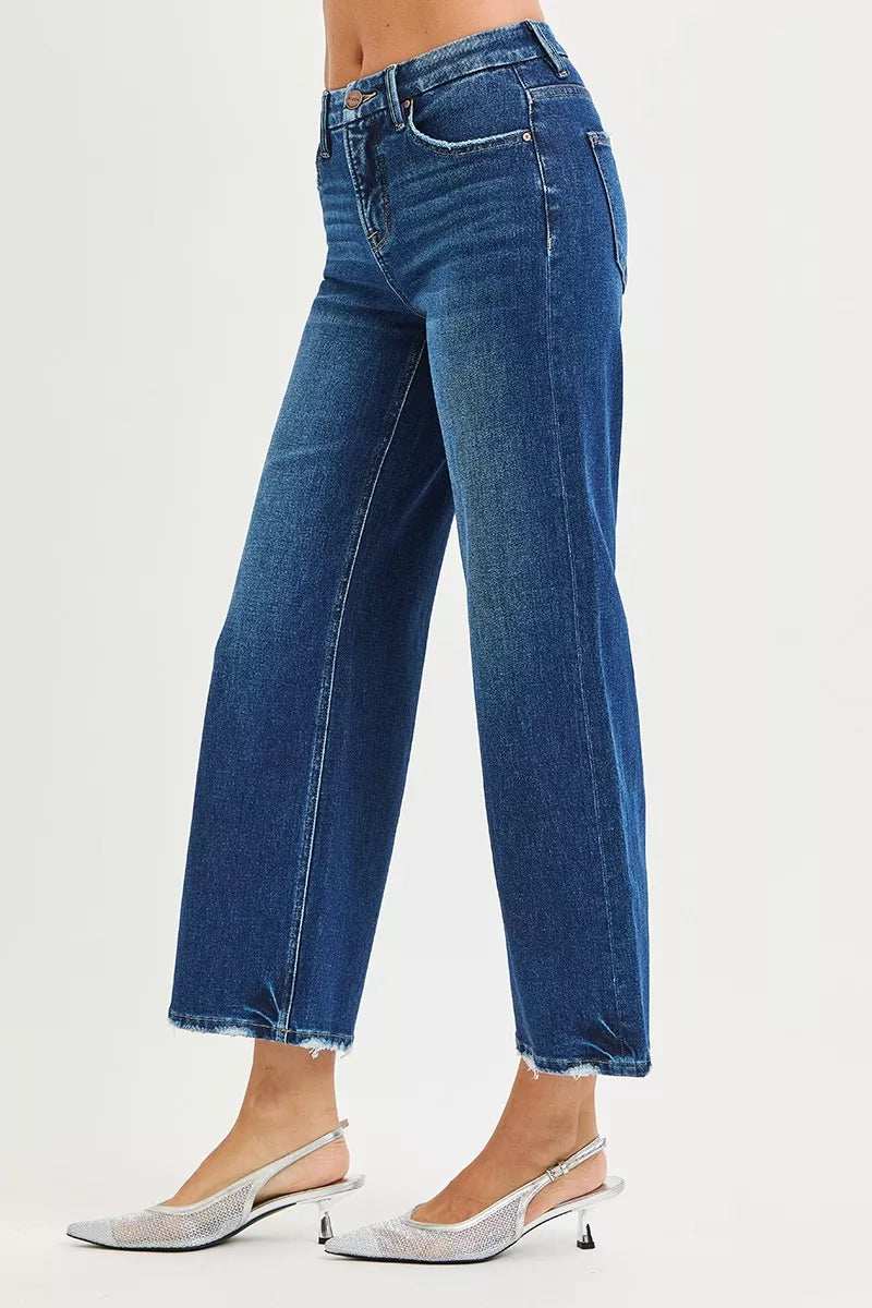 RISEN Tummy Control 4 Way Stretch High Rise Crop Wide Leg Jeans - Image 4