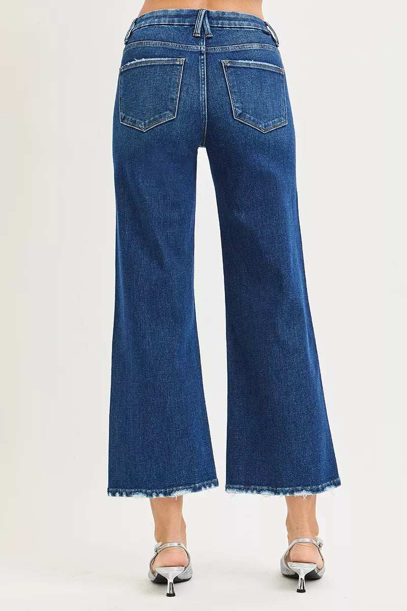 RISEN Tummy Control 4 Way Stretch High Rise Crop Wide Leg Jeans - Image 5