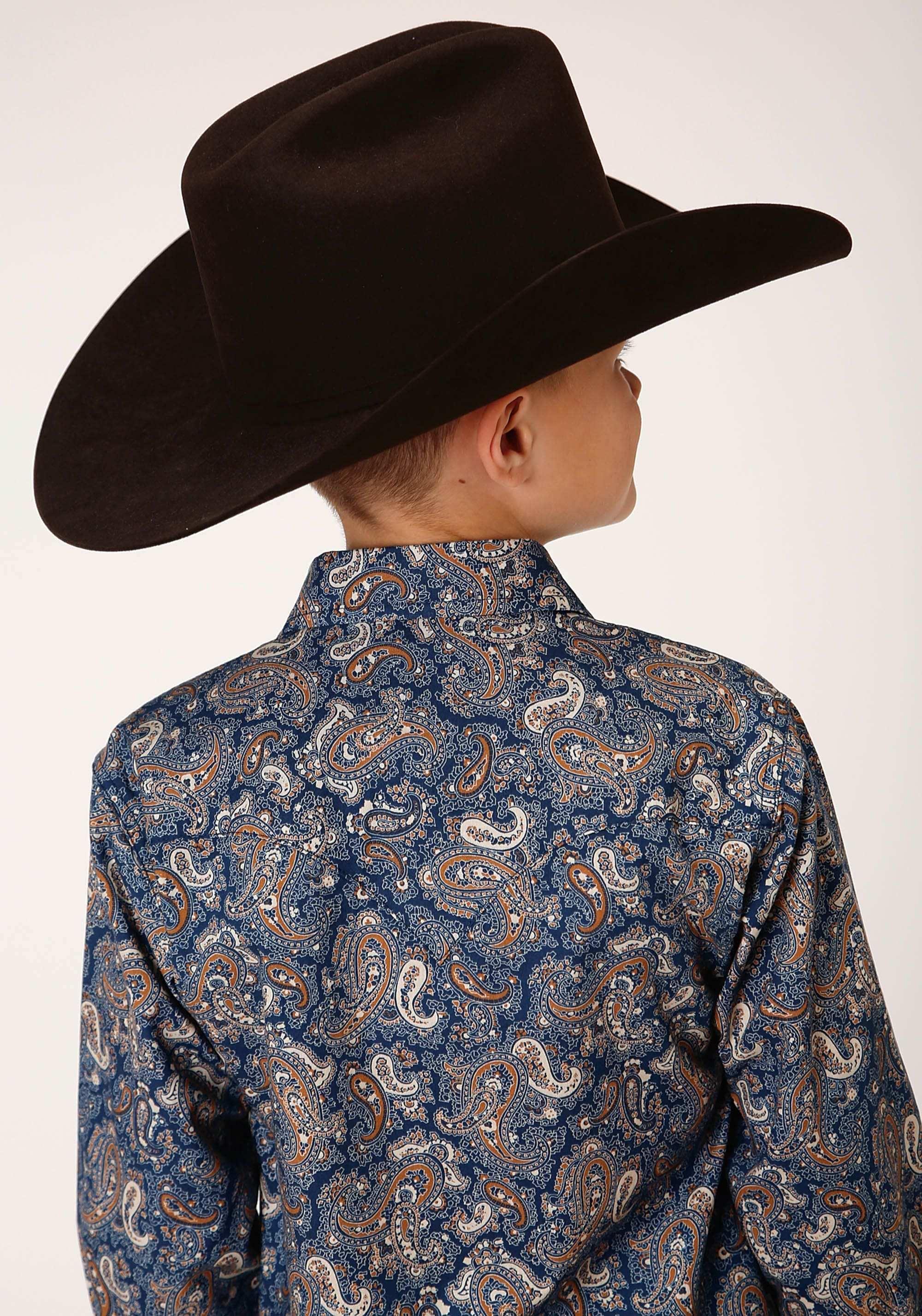 Roper Boys Long Sleeve Snap River Paisley Print Western Shirt - Image 3