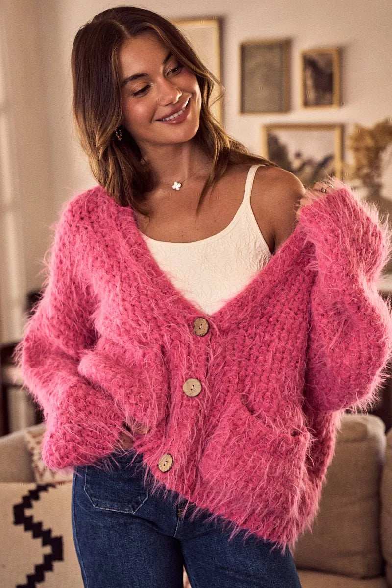 SO ME Soft Touch Hairy Loose Fit Cozy Sweater Cardigan - Image 13