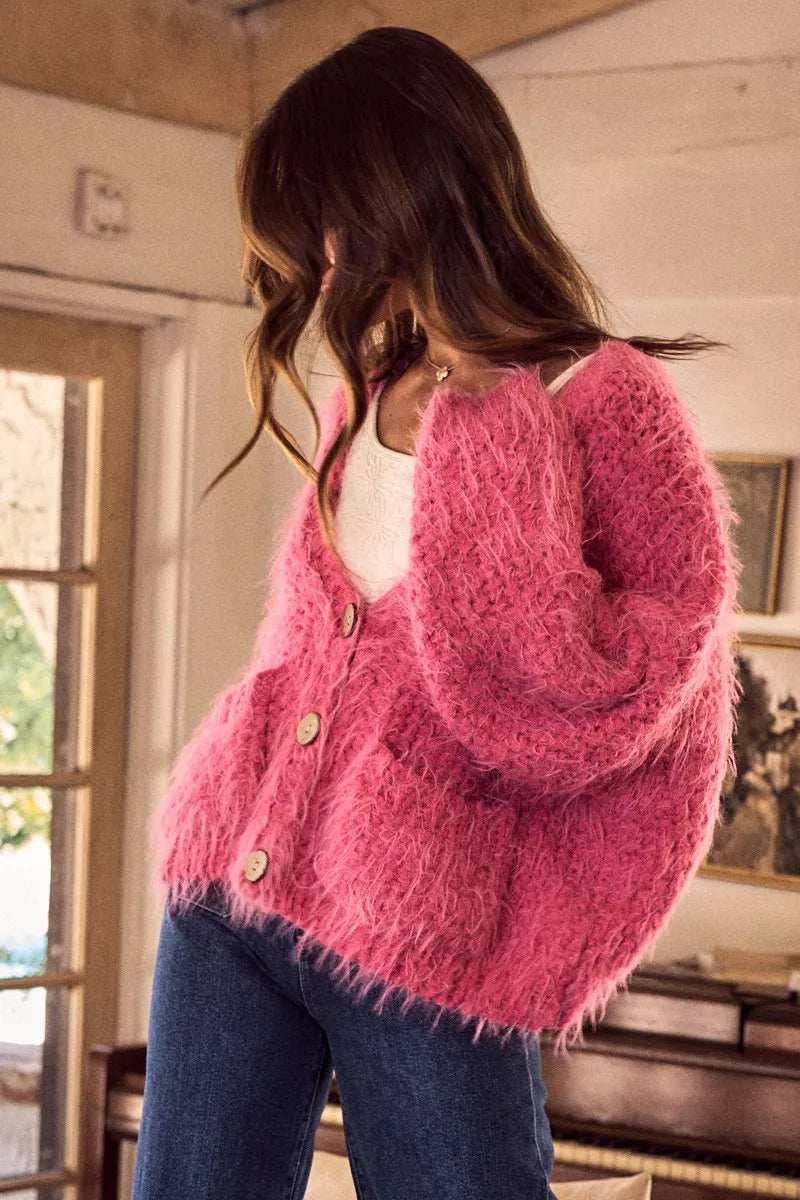 SO ME Soft Touch Hairy Loose Fit Cozy Sweater Cardigan - Image 9