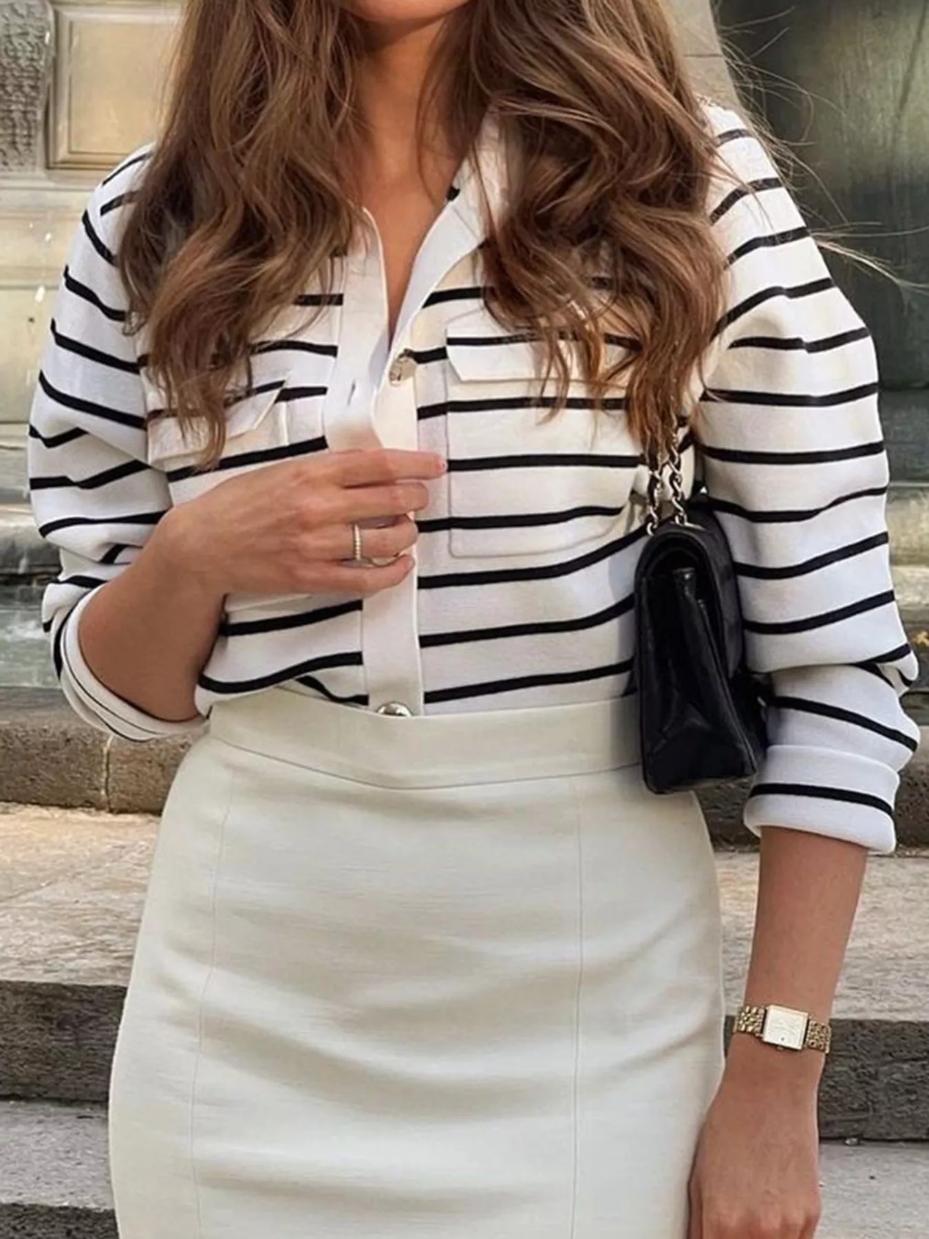 Striped Button-Down Knit Cardigan - Image 3